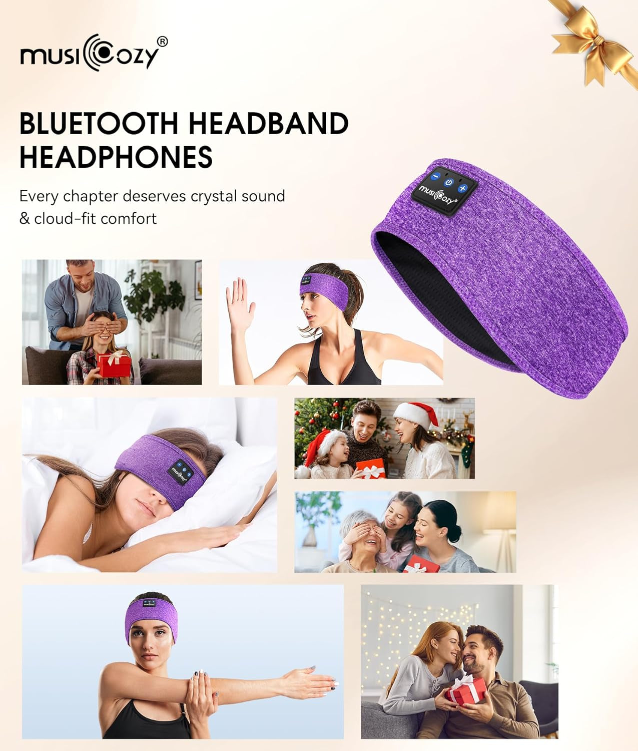 Sleep Headphones Bluetooth 5.4 Headband, Wireless Earphones Music Sleep Earbuds Sleeping Eye Mask with HD Stereo Speakers for Workout Running Travel Yoga, Ideal Gifts for Women Men